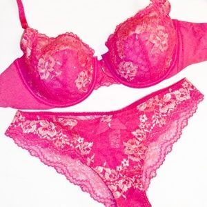 32D,S NWT Victoria's Secret Desire Set Unlined Demi Bra, Cheekini Bikini Panty